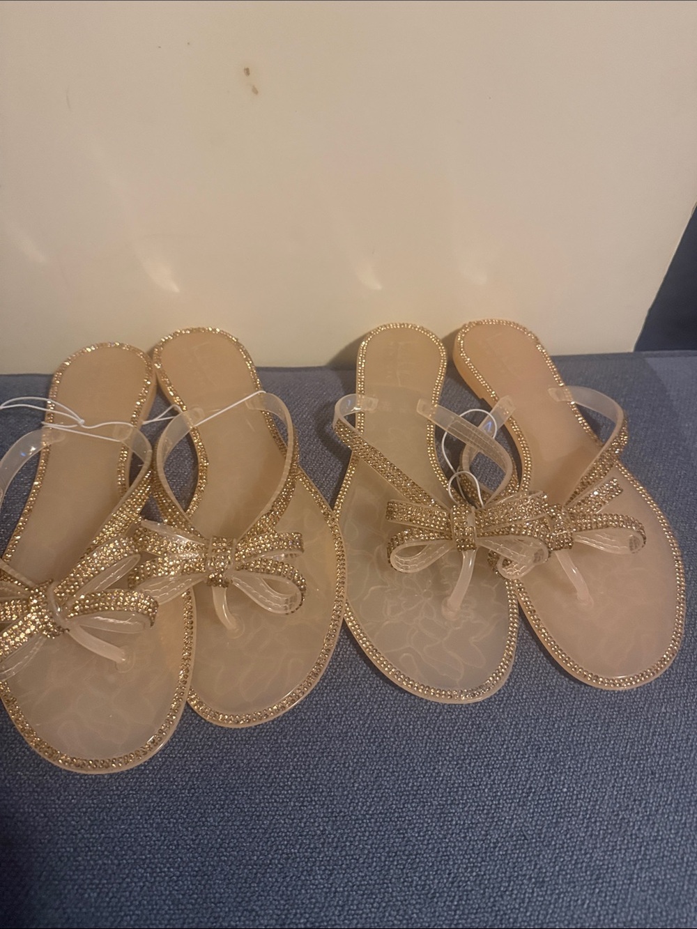 2 pairs- Women's Gold Bow Jelly Sandals-New-Size 9 & 10